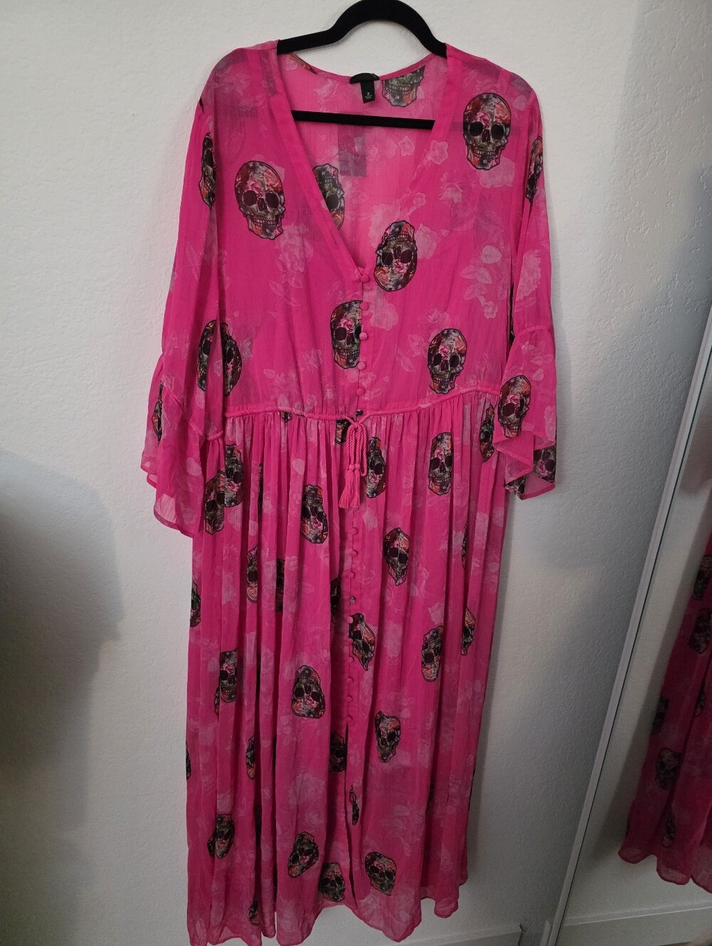 NWT Pink Skull Print Maxi Chiffon Dress